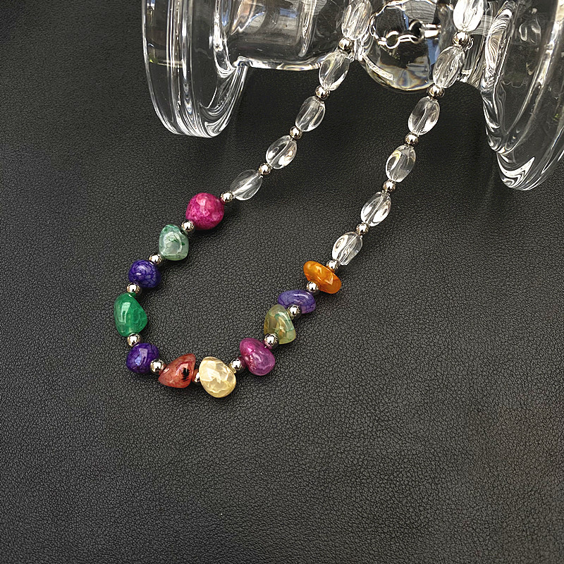 Colorful Natural Stone Beaded Summer Necklace for Women, Versatile Choker and Clavicle Chain, Light Luxury Accessory