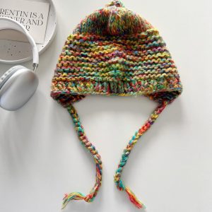 Colorful Oversized Knitted Beanie Hat for Women - Cute Braided Yarn Design with Ear Protection for Autumn and Winter Cold Weather
