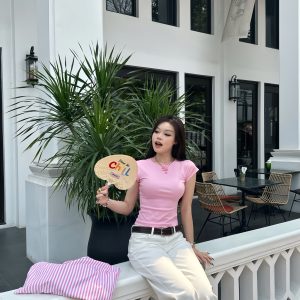 Colorful Waist-Cinched Shoulder Tee - Cool, Breathable Summer Top for Effortless Style - Perfect for 90s and Y2K Fashion Lovers