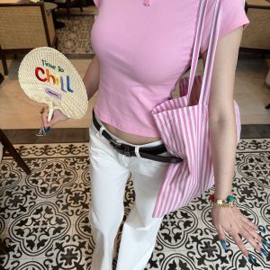 Colorful Waist-Cinched Shoulder Tee - Cool, Breathable Summer Top for Effortless Style - Perfect for 90s and Y2K Fashion Lovers