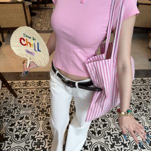 Colorful Waist-Cinched Shoulder Tee - Cool, Breathable Summer Top for Effortless Style - Perfect for 90s and Y2K Fashion Lovers