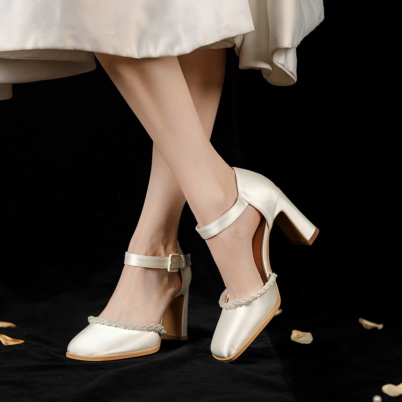 Comfortable French-Style Chunky Heel Bridal Wedding Dress Shoes for 2025, Perfect Lawn Wedding Essentials and Everyday Wear