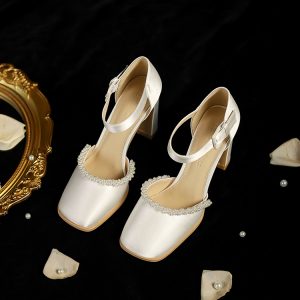 Comfortable French-Style Chunky Heel Bridal Wedding Dress Shoes for 2025, Perfect Lawn Wedding Essentials and Everyday Wear