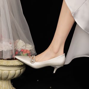 Comfortable White High Heel Wedding Shoes for Brides - Niche Design French Style Suitable for Everyday Wear