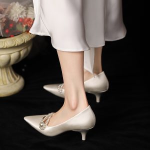 Comfortable White High Heel Wedding Shoes for Brides - Niche Design French Style Suitable for Everyday Wear