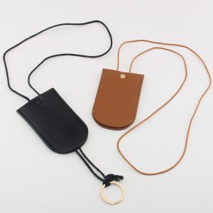 Compact Leather Key Pouch - Stylish Mini Pull-Out Design for Neck Hanging Key Storage Accessory
