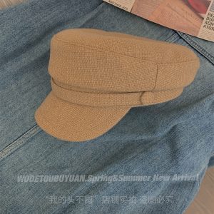 Cotton-Linen Octagonal Hat for Women - Elegant Solid Color Newsboy Cap, Spring Autumn Style, Face-Slimming Design