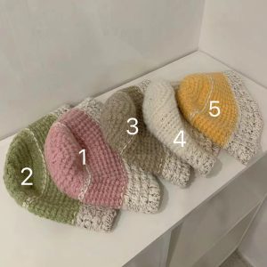 Cream Alpaca Wool Knitted Fisherman Hat - Handmade Winter Warm Korean Style Beanie