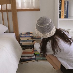 Cream Alpaca Wool Knitted Fisherman Hat - Handmade Winter Warm Korean Style Beanie