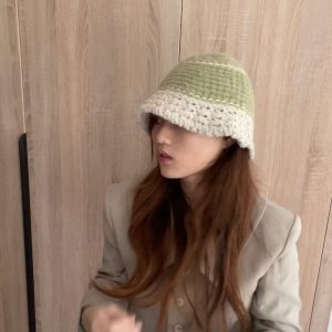 Cream Alpaca Wool Knitted Fisherman Hat - Handmade Winter Warm Korean Style Beanie