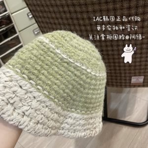 Cream Alpaca Wool Knitted Fisherman Hat - Handmade Winter Warm Korean Style Beanie