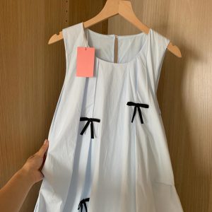 Cream Blue Bow Knot Bud Skirt Elegant Slim Fit Sleeveless Dress - Fairy Summer Style, First Love Series, Perfect for 90s Inspired Looks