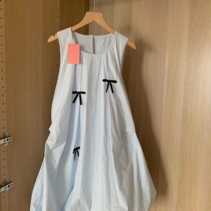 Cream Blue Bow Knot Bud Skirt Elegant Slim Fit Sleeveless Dress - Fairy Summer Style, First Love Series, Perfect for 90s Inspired Looks