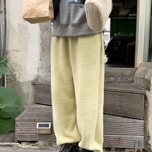 Cream Double-Sided Knitted Joggers - Cookie Fluffy Pants, Cozy Korean Style, Comfortable Fashion for Everyday Wear