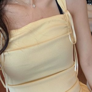 Cream Yellow Sleeveless Floral Dress for Women, Summer Sweet First Love, Puff Skirt, Dopamine Outfit, Trendy 90s Style