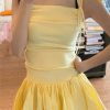 Cream Yellow Sleeveless Floral Dress for Women, Summer Sweet First Love, Puff Skirt, Dopamine Outfit, Trendy 90s Style