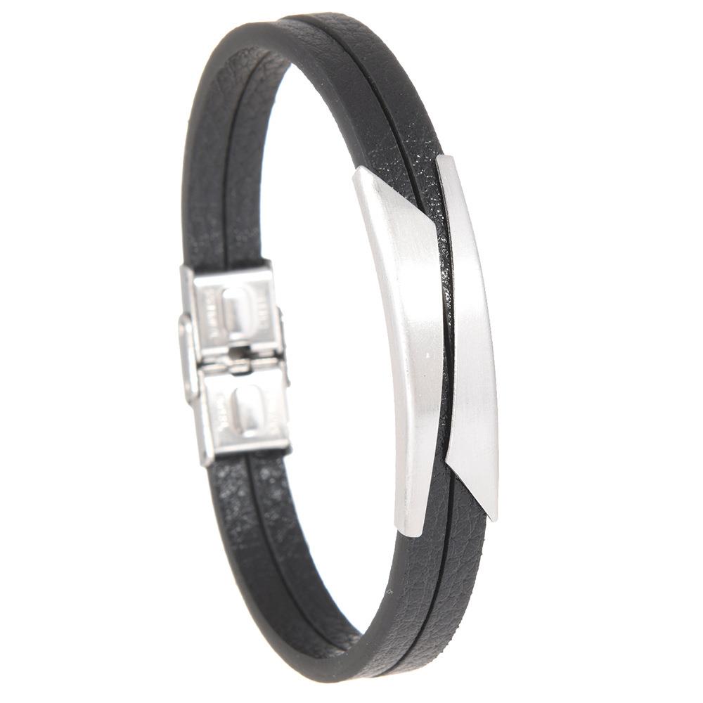 Creative Stainless Steel & Leather Men's Bracelet - Versatile Cross-border Fashion Accessory, Simple & Stylish Design