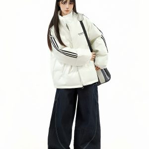 Crocodile Skin Pattern Cotton Jacket with Striped Webbing for Couples - Thickened Winter Coat, Trendy National Style