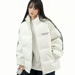 Crocodile Skin Pattern Cotton Jacket with Striped Webbing for Couples - Thickened Winter Coat, Trendy National Style