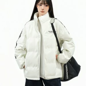 Crocodile Skin Pattern Cotton Jacket with Striped Webbing for Couples - Thickened Winter Coat, Trendy National Style