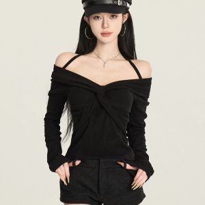Cross-Twist Halter Top for Women - Korean Style Fashion - Trendy and Chic Design for a Stylish Look