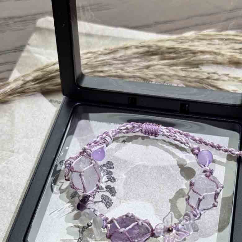 Crystal Purple Macrame Bracelet - Boho Chic, Handmade Jewelry, Trendy Accessory for Summer Fashion