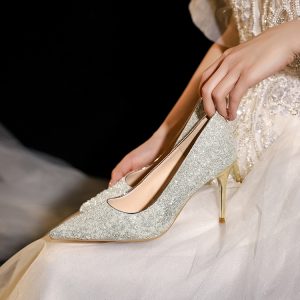 Crystal Sequined High Heels for Petite Brides - Dual-Use Wedding Shoes for Xiuhe Dress & Banquet, Elegant 90s Style