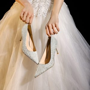 Crystal Sequined High Heels for Petite Brides - Dual-Use Wedding Shoes for Xiuhe Dress & Banquet, Elegant 90s Style