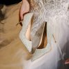Crystal Sequined High Heels for Petite Brides - Dual-Use Wedding Shoes for Xiuhe Dress & Banquet, Elegant 90s Style