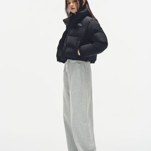 Curved Blade Banana Pants for Women - Fleece Slimming Casual Long Sweatpants in Gray - Autumn Winter Loose Fit Fashion Trousers