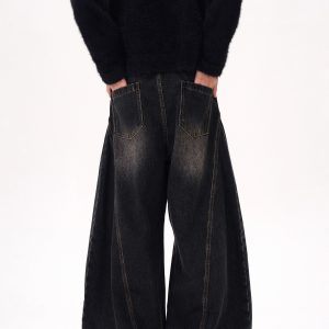 Curved Blade Silhouette Water Wave Pattern Jeans for Men, Spring/Summer 2025, Loose Straight Wide-Leg Casual Pants