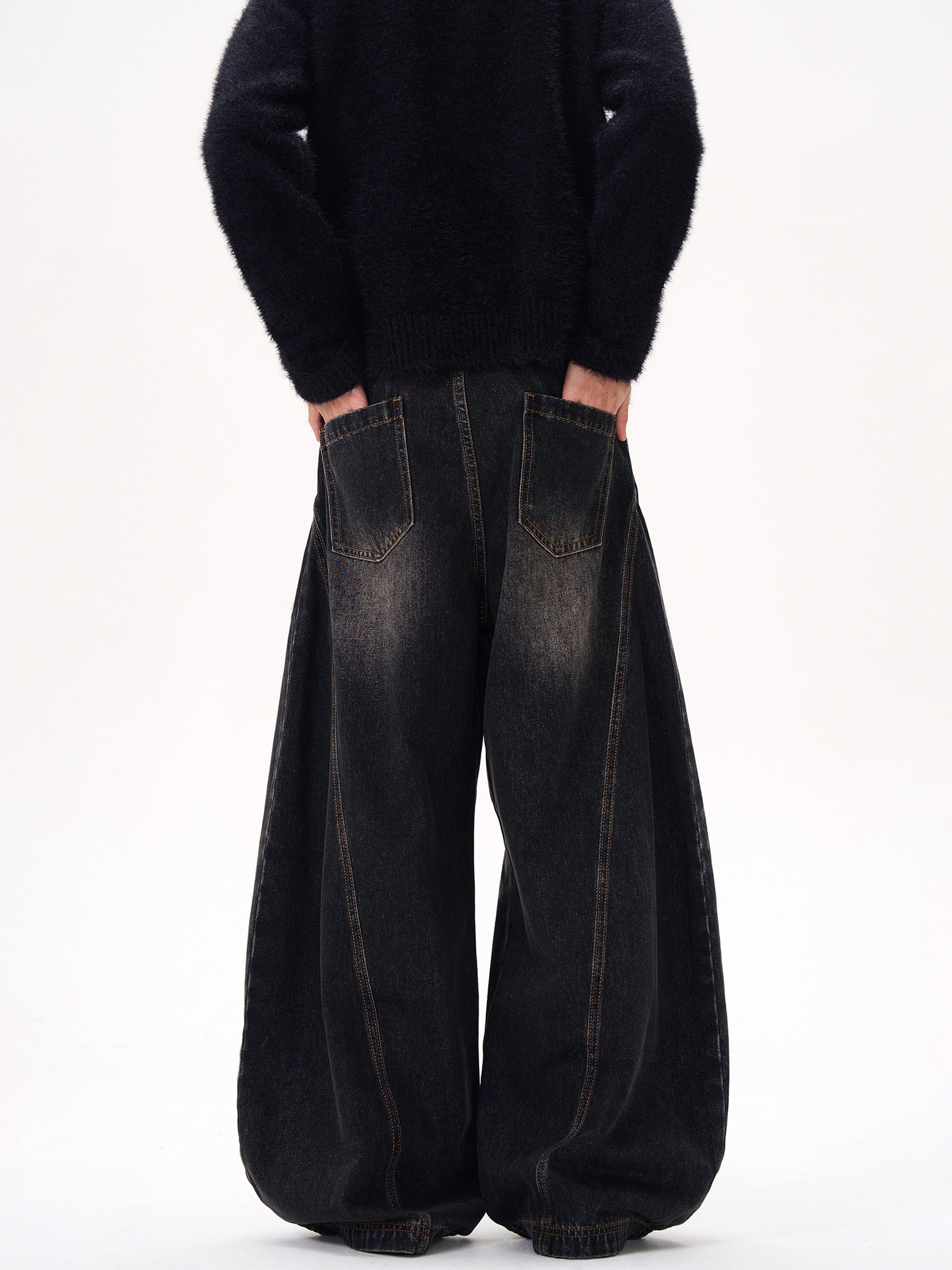 Curved Blade Silhouette Water Wave Pattern Jeans for Men, Spring/Summer 2025, Loose Straight Wide-Leg Casual Pants