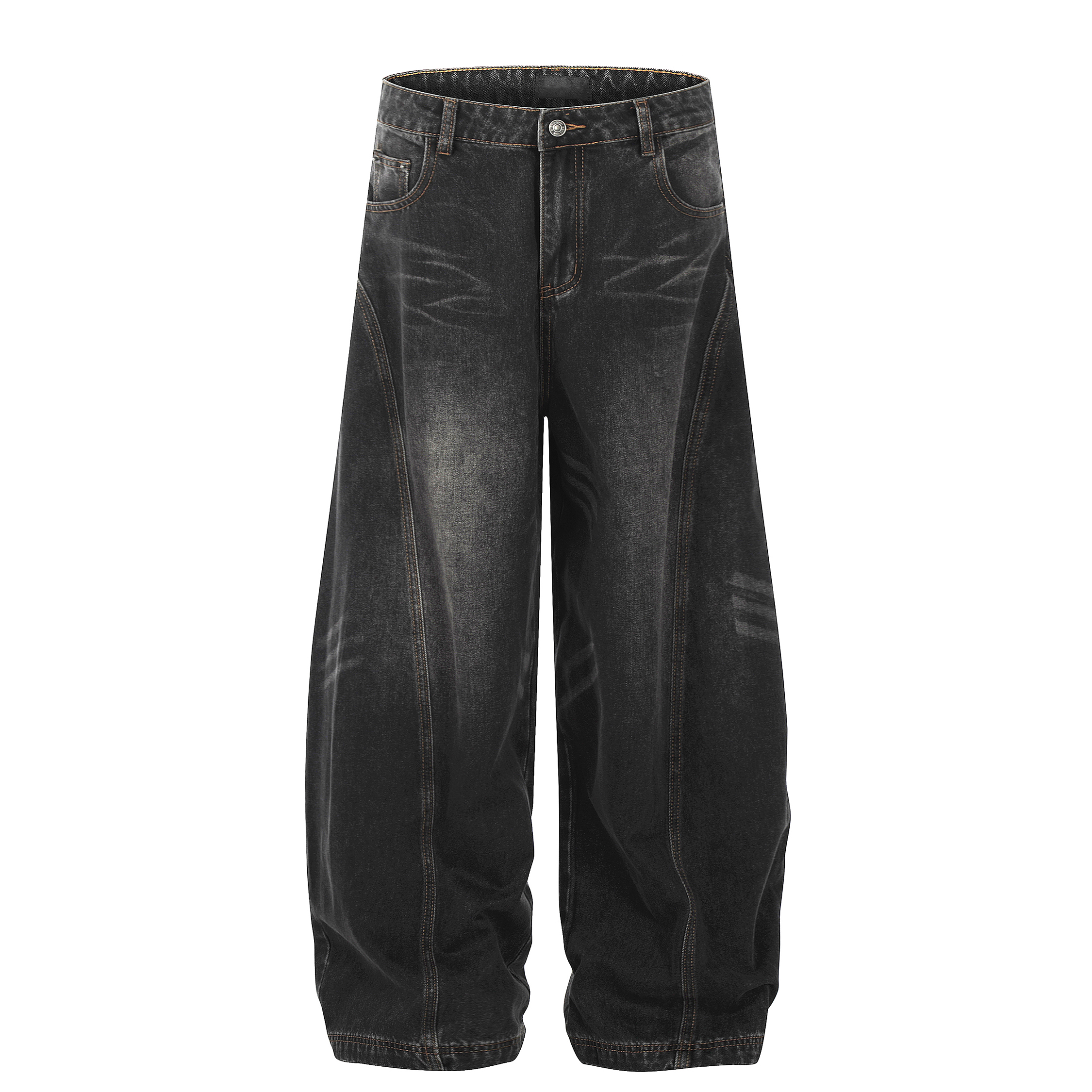 Curved Blade Silhouette Water Wave Pattern Jeans for Men, Spring/Summer 2025, Loose Straight Wide-Leg Casual Pants