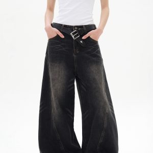 Curved Blade Silhouette Water Wave Pattern Jeans for Men, Spring/Summer 2025, Loose Straight Wide-Leg Casual Pants