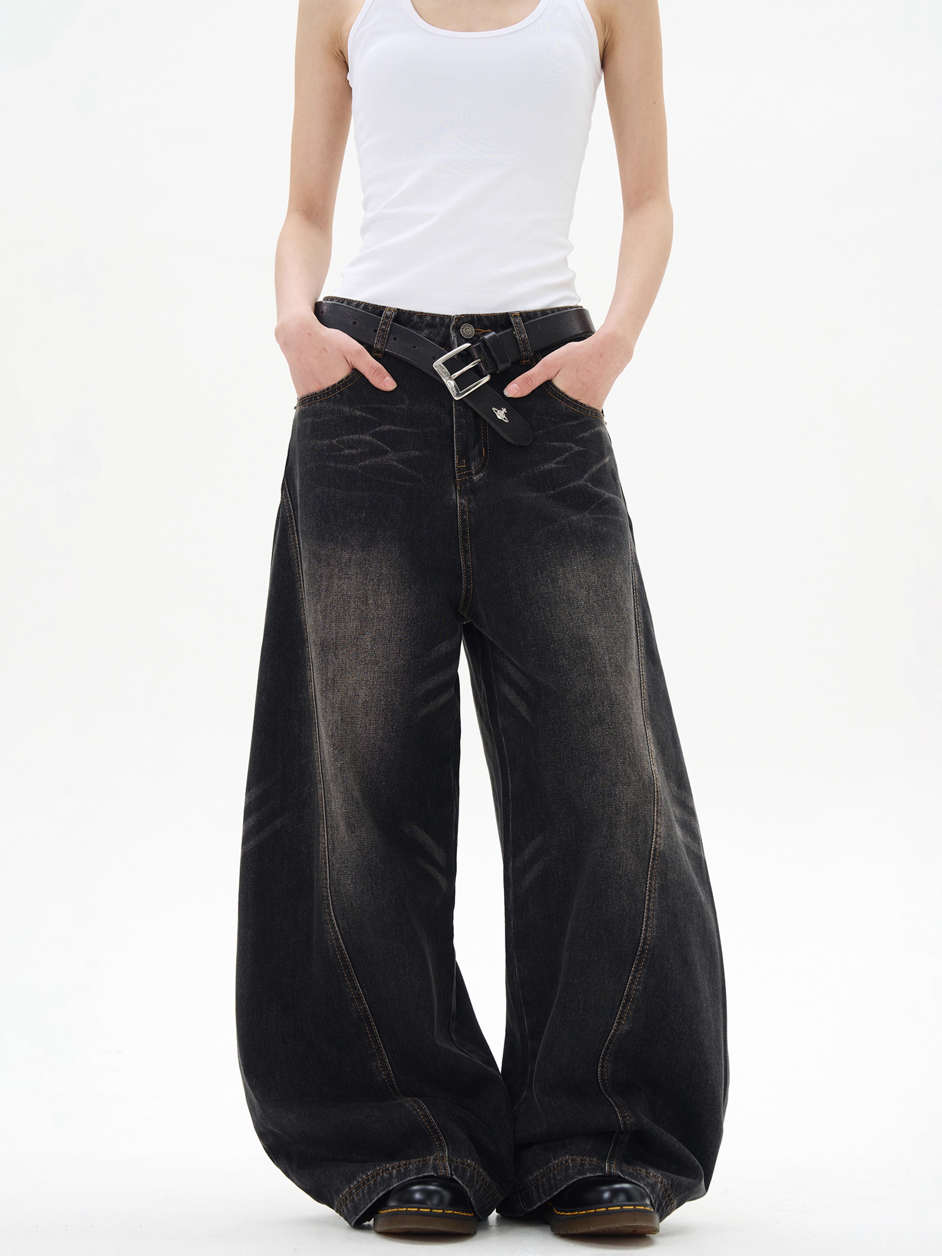 Curved Blade Silhouette Water Wave Pattern Jeans for Men, Spring/Summer 2025, Loose Straight Wide-Leg Casual Pants
