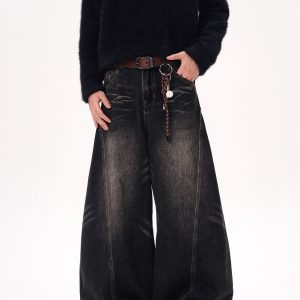 Curved Blade Silhouette Water Wave Pattern Jeans for Men, Spring/Summer 2025, Loose Straight Wide-Leg Casual Pants