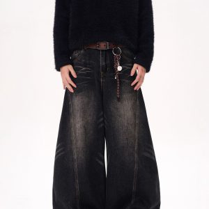 Curved Blade Silhouette Water Wave Pattern Jeans for Men, Spring/Summer 2025, Loose Straight Wide-Leg Casual Pants