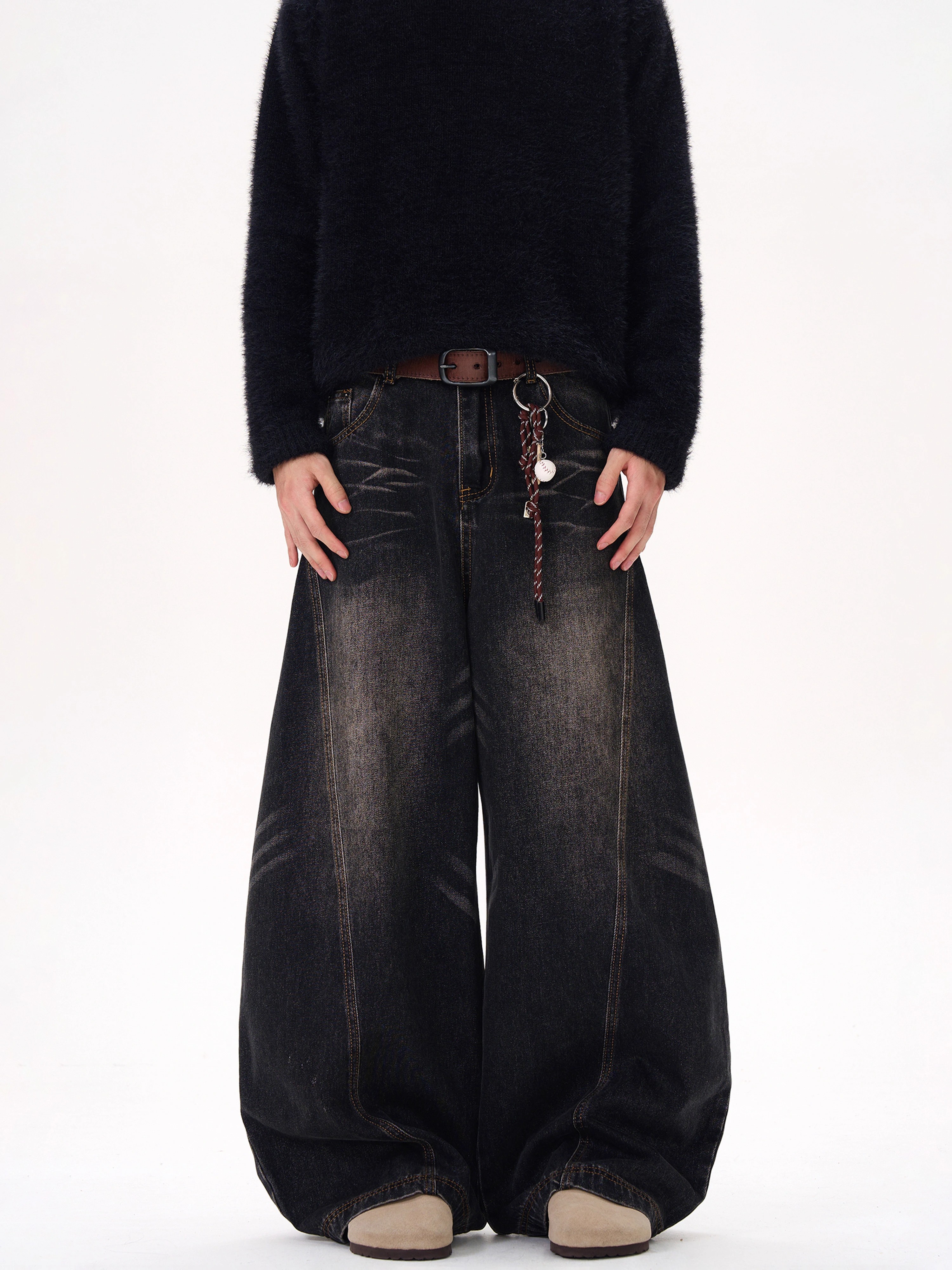 Curved Blade Silhouette Water Wave Pattern Jeans for Men, Spring/Summer 2025, Loose Straight Wide-Leg Casual Pants