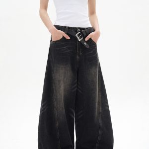 Curved Blade Silhouette Water Wave Pattern Jeans for Men, Spring/Summer 2025, Loose Straight Wide-Leg Casual Pants