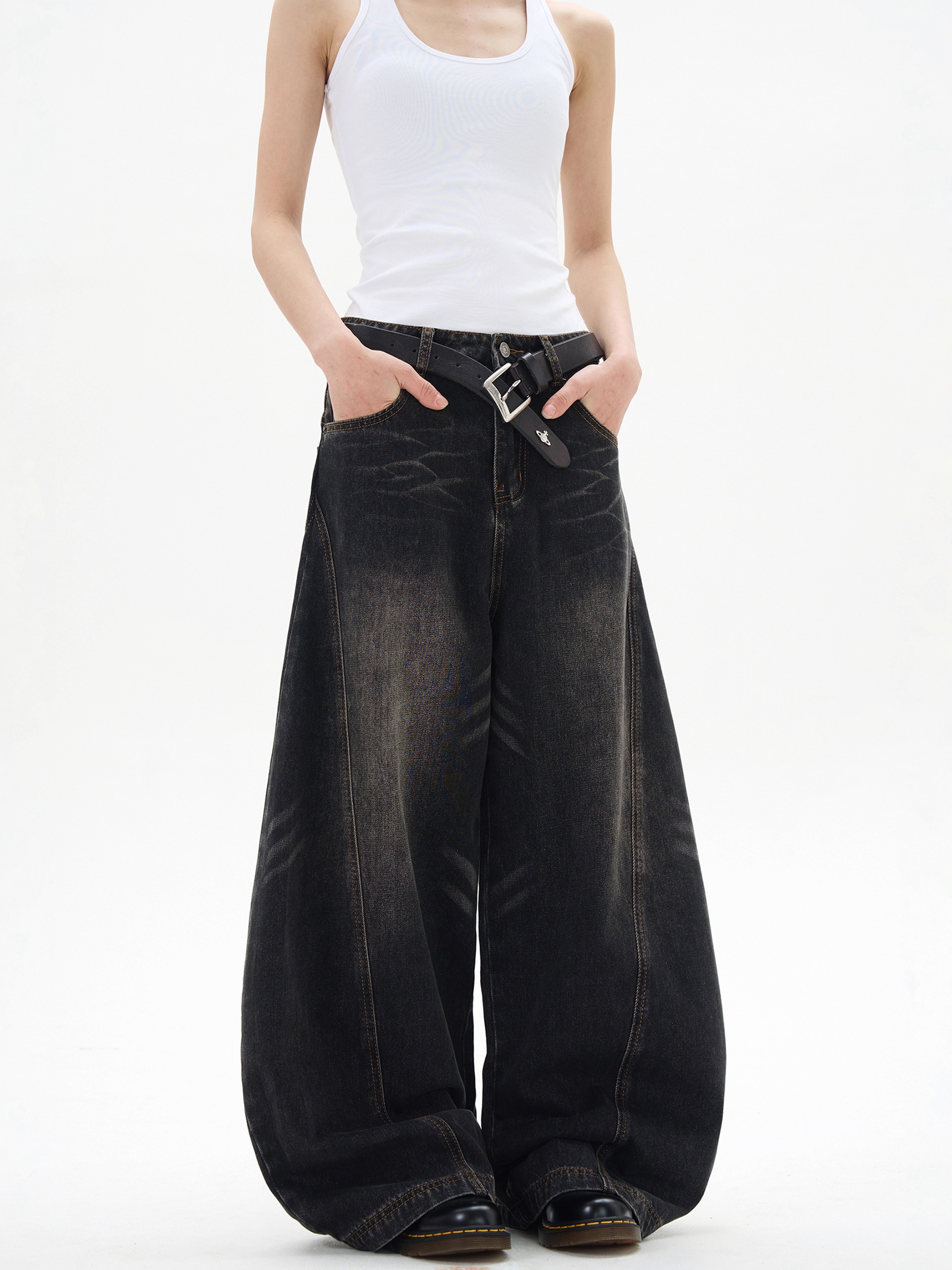 Curved Blade Silhouette Water Wave Pattern Jeans for Men, Spring/Summer 2025, Loose Straight Wide-Leg Casual Pants