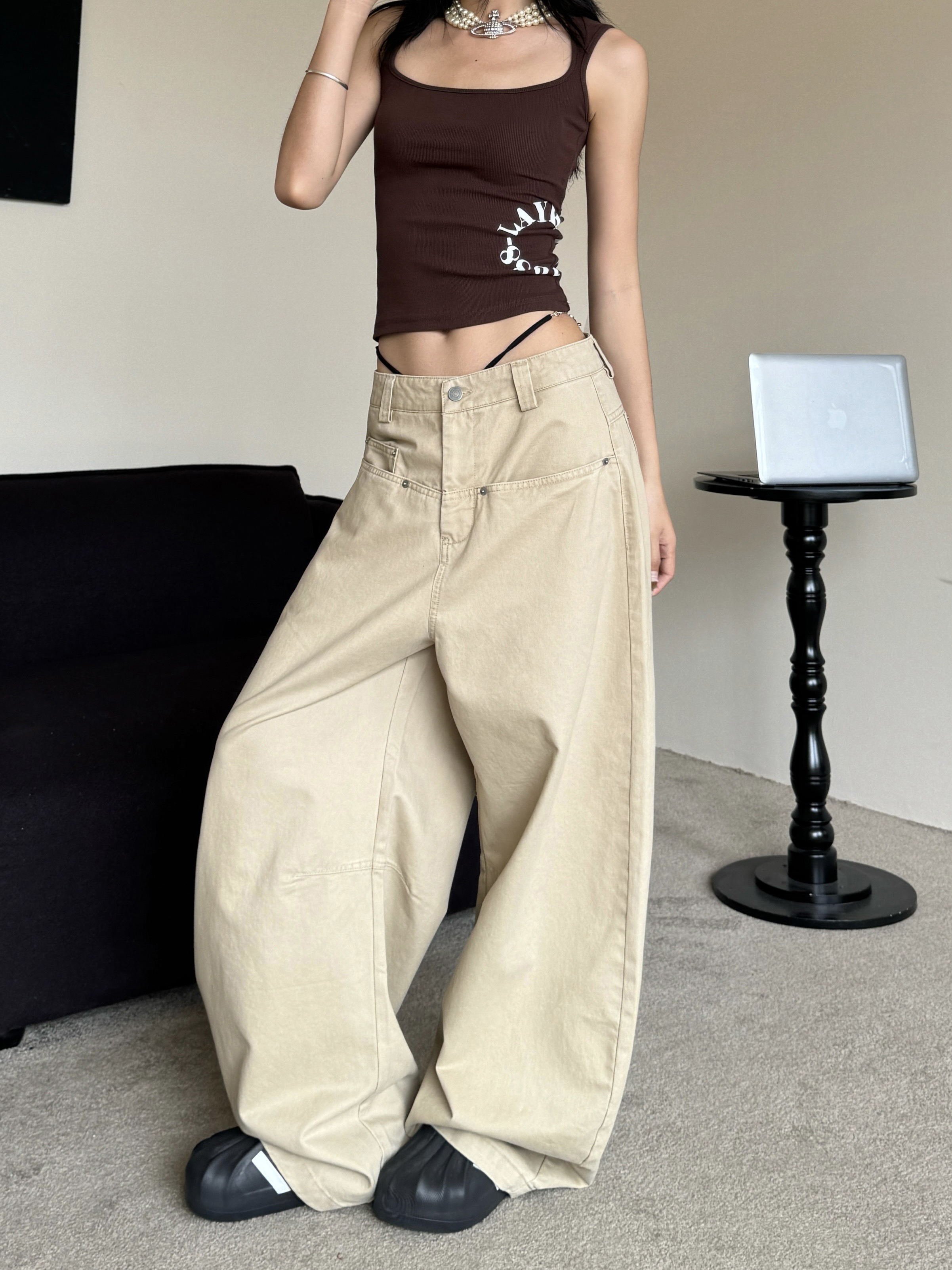 Curved Blade Work Pants for Men - American Retro Hip-Hop Style Loose Wide-Leg Casual Pants