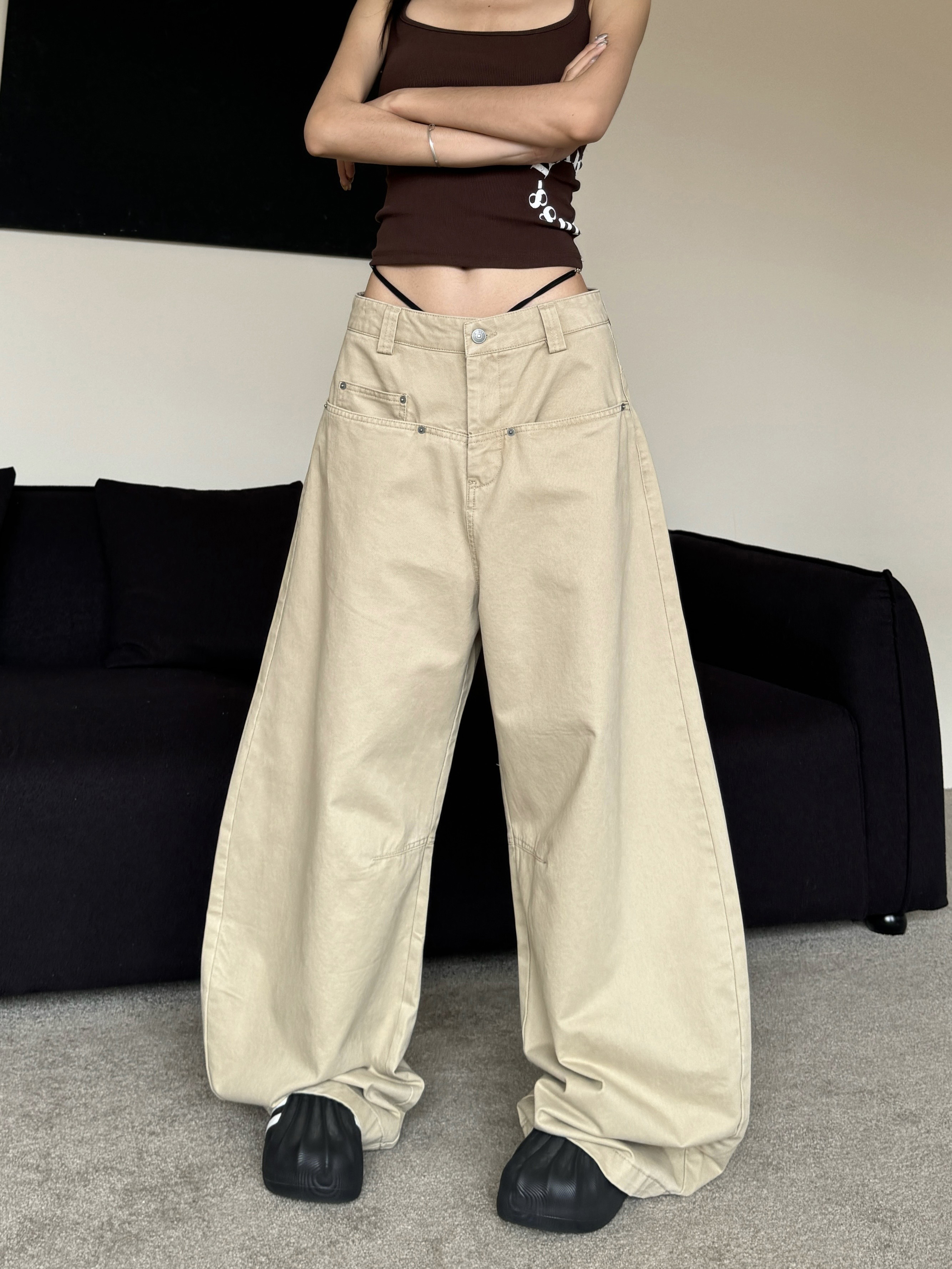 Curved Blade Work Pants for Men - American Retro Hip-Hop Style Loose Wide-Leg Casual Pants