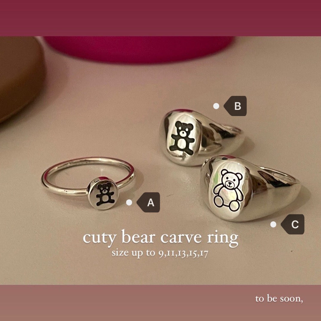 Cute Baby Bear Pattern 925 Silver Ring for Best Friends and Couples, Korean Style, Cute Jewelry Gift