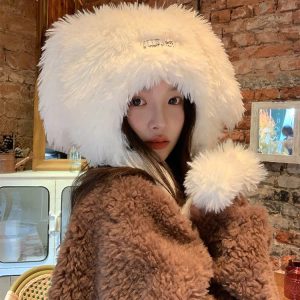 Cute Big-Eyed Dog Plush Bucket Hat for Women - Winter Fisherman's Hat with Ear Protection, Warm and Adorable Design