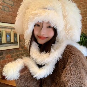 Cute Big-Eyed Dog Plush Bucket Hat for Women - Winter Fisherman's Hat with Ear Protection, Warm and Adorable Design