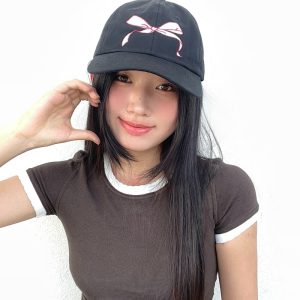 Cute Bowknot Small Face Baseball Cap - Solid Color Japanese Korean Style Duckbill Cap for Women's Spring Summer Sun Protection Casual Wear