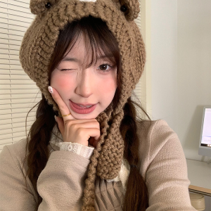 Cute Cartoon Bear Ear Hat - Knitted Winter Warmth for Head Protection - Adorable Cozy Accessory for Cold Weather