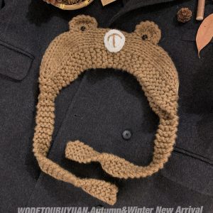 Cute Cartoon Bear Ear Hat - Knitted Winter Warmth for Head Protection - Adorable Cozy Accessory for Cold Weather