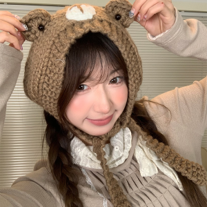 Cute Cartoon Bear Ear Hat - Knitted Winter Warmth for Head Protection - Adorable Cozy Accessory for Cold Weather