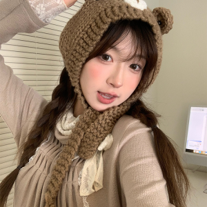 Cute Cartoon Bear Ear Hat - Knitted Winter Warmth for Head Protection - Adorable Cozy Accessory for Cold Weather